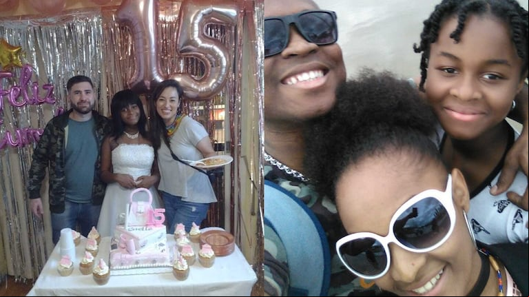 A la izquierda, Pierre Stanley junto a su hija y su hermana; a la derecha, su hija mayor en su cumpleaños de 15. (Foto: gentileza Pierre Stanley).