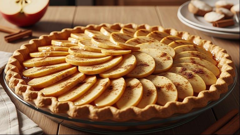 Adiós a las harinas: cómo hacer tarta de manzana con una base bien crocante y deliciosa (Foto: Gemini IA)