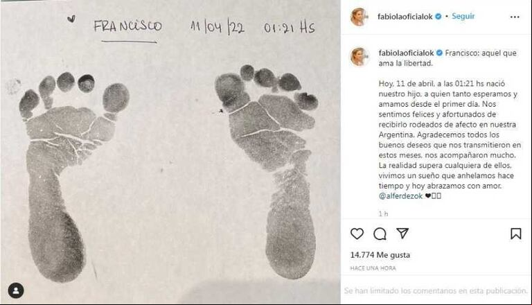 Alberto Fernández y Fabiola Yáñez festejaron en las redes el nacimiento de Francisco: las fotos