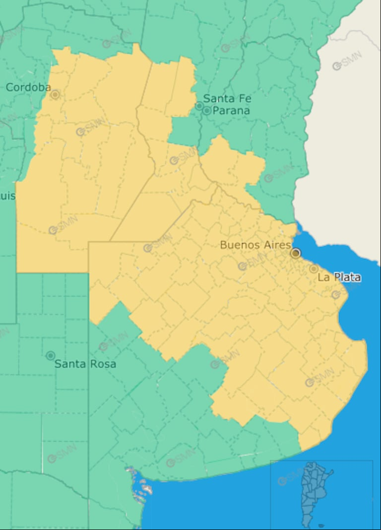 Alerta amarilla por tormentas (Captura SMN).