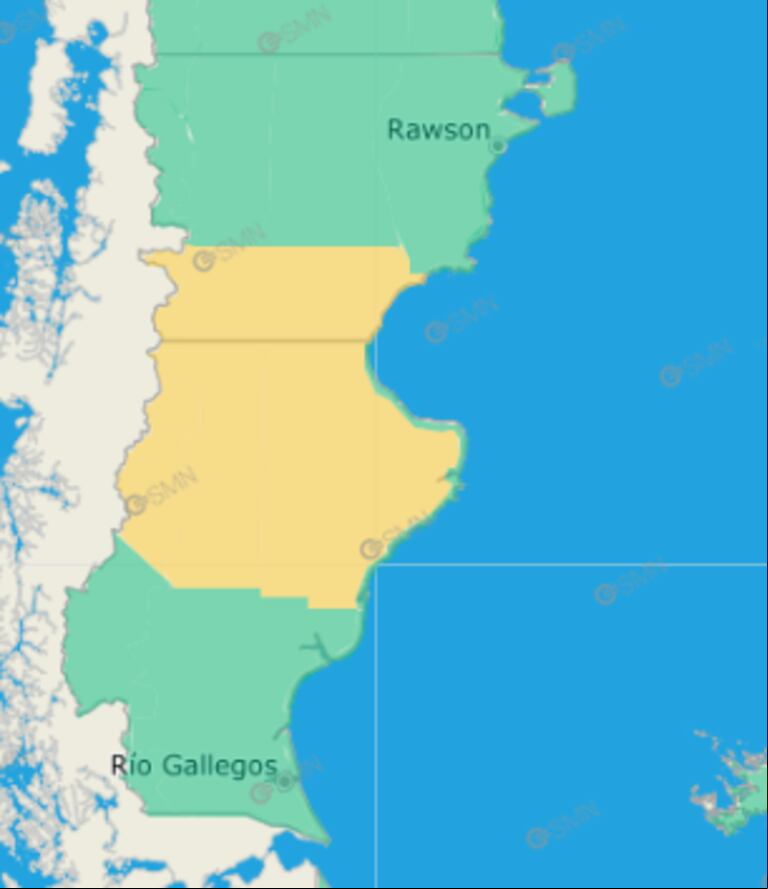 Alerta amarilla por vientos fuertes (Captura SMN).