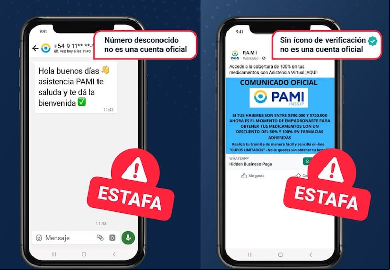 Alerta por estafas a jubilados a través de mensajes que imitan avisos de PAMI y les vacían sus homebanking. (Imagen: Instagram/PAMI)
