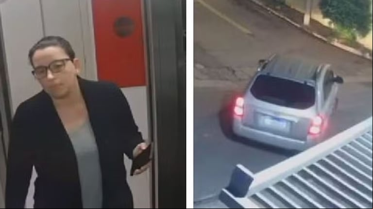 Cámaras de seguridad grabaron a Fernanda Bonin en el ascensor del edificio y saliendo sola en auto. (Foto: gentileza g1).