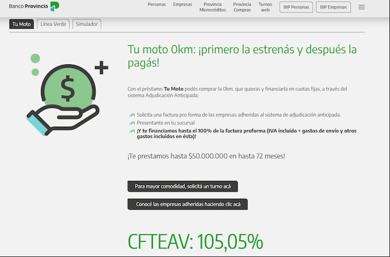 Características del préstamo del Banco Provincia (Foto: Banco Provincia).