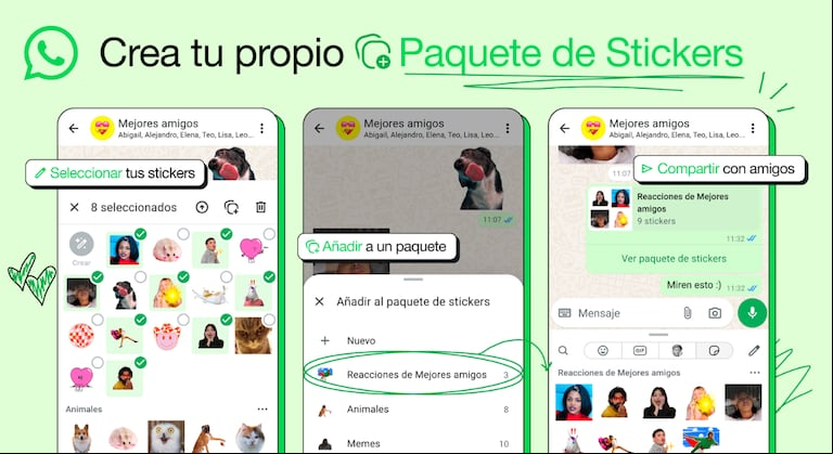 Carpetas de stickers en WhatsApp. (Imagen: Meta)