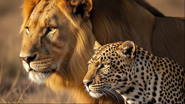Cómo se llama la cría que nace entre un león macho y una leoparda hembra. (Foto: IA).