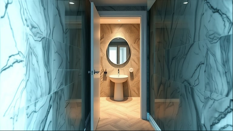 Conocé qué aspecto negativo tiene colocar un espejo frente a la puerta del baño. (Foto ilustrativa generada con IA)
