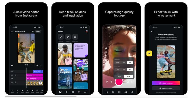 "Creá videos de los que estés orgulloso de compartir con Edits, la nueva aplicación de Instagram", se lee en la descripción oficial. (Foto: Captura/App Store)