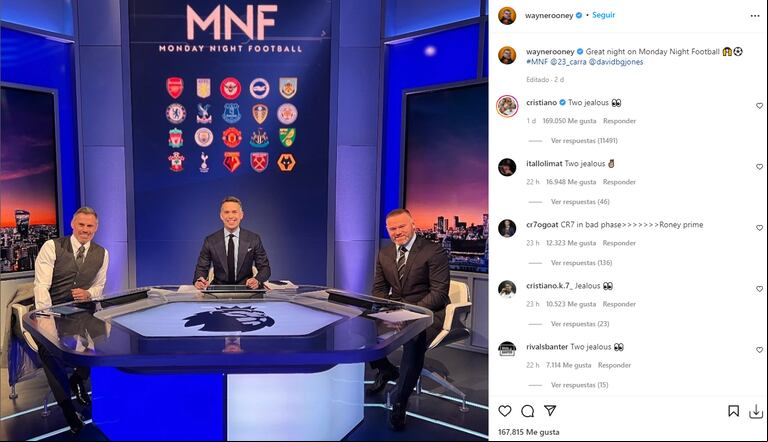 Cristiano Ronaldo comentó la foto de Wayne Rooney (Foto: Instagram/@waynerooney)
