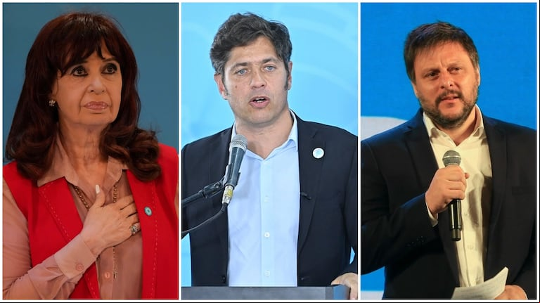 Cristina Kirchner, Axel Kicillof y Leandro Santoro. Fuente: (AP Foto/Gustavo Garello y NA)