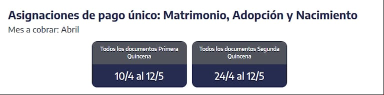 Cuándo se cobran las asignaciones de pago único de abril. (Captura: ANSES)
