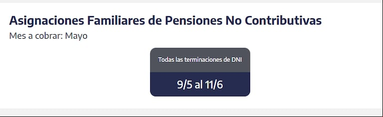 Cuándo se cobran las asignaciones familiares de pensiones no contributivas. (Captura: ANSES)