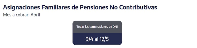 Cuándo se cobran las Asignaciones Familiares de PNC. (Captura: ANSES)