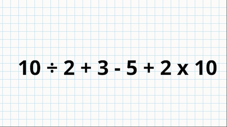 ¿Cuánto es 10÷2+3-5+2x10? El desafío matemático que parece fácil pero que pocos pueden resolver (Foto: TN).