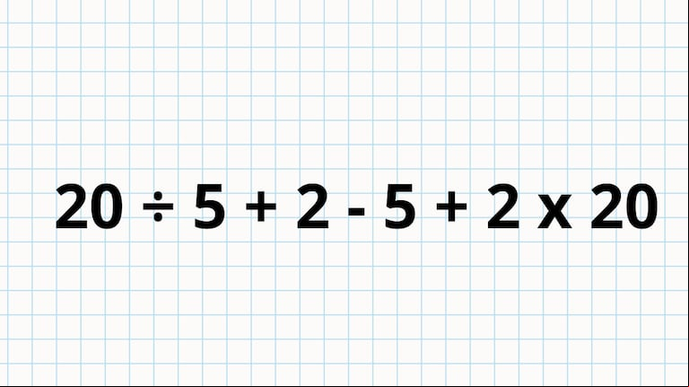 ¿Cuánto es 20÷5+2-5+2x20? : el desafío matemático que parece fácil pero que pocos pueden resolver. (Foto: TN)