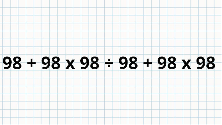 ¿Cuánto es 98 + 98 x 98 ÷ 98 + 98 x 98? La cuenta matemática que solo el 2% puede resolver. (Foto: TN)