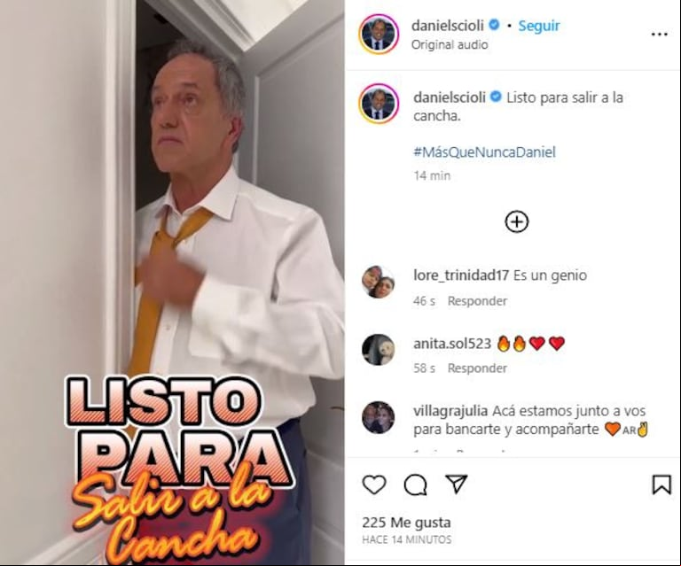 Daniel Scioli  publicó un mensaje en su cuenta de Instagram: "Listo para salir a la cancha". (Foto: Daniel Scioli/Instagram)