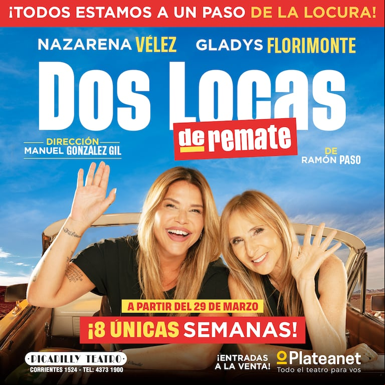 Después del éxito en Villa Carlos Paz , las reconocidas y talentosas actrices Nazarena Vélez y Gladys Florimonte (ganadora del Premio Carlos Mejor Actriz de Comedia 2024), desembarcan en Calle Corrientes con la exitosa comedia de Ramón Paso. (Foto: Agencia AB)