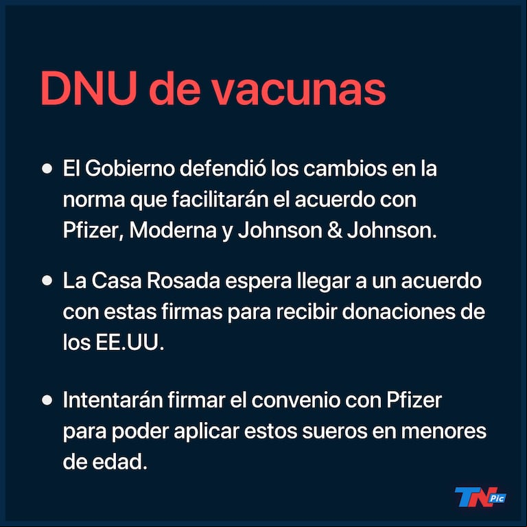 Donaciones de Estados Unidos, un catálogo más amplio de COVAX y dosis para menores: los motivos del Gobierno para modificar la ley de vacunas