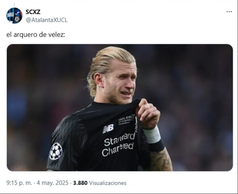 El arquero de Vélez tuvo una noche para el olvido en el estadio de River. (Captura: X/@AtalantaXUCL)