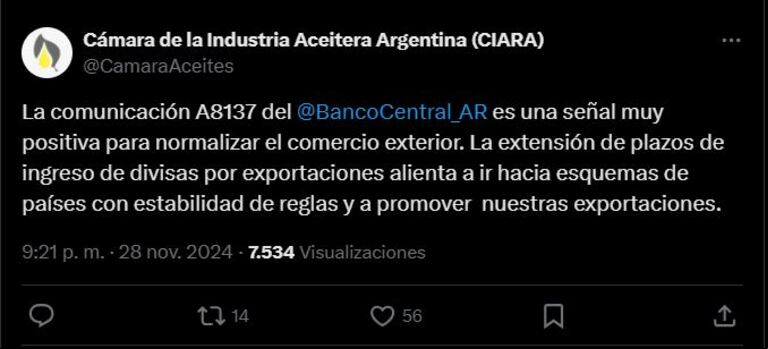 El Banco Central amplió el plazo para liquidar divisas y los exportadores de granos lo respaldaron 