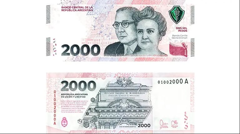 El Banco Central puso en circulación este lunes el nuevo billete de 2000 pesos. (Foto: BCRA)