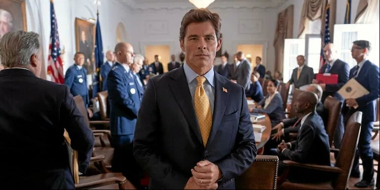 El carismático presidente Bradford (James Marsden) oculta más de lo que muestra en "Paradise". (Foto: Disney)