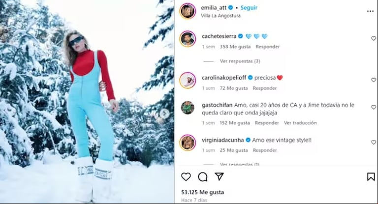 El comentario de Cachete Sierra en la publicación de Emilia Attias que llamó la atención (Foto: captura Instagram/emilia_att)
