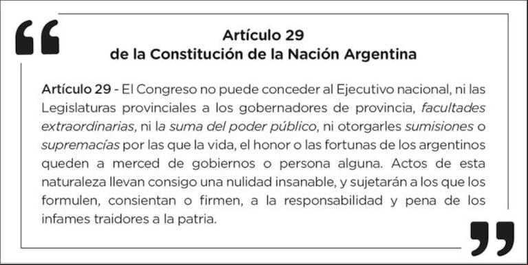 "El Congreso no puede conceder al Ejecutivo facultades extraordinarias": el artículo 29 de la Constitución en la que se basa JxC para rechazar la propuesta de Alberto Fernández. (Foto: Twitter @PatoBullrich)