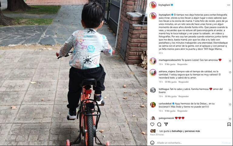 El conmovedor posteo de Lizy Tagliani por no poder estar con su hijo a raíz de los compromisos laborales. (Foto: Captura Instagram /lizytagliani)