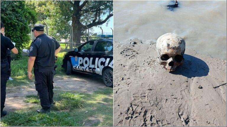 El cráneo estaba fuera de la bolsa, enganchado con una tanza. (Fotos: El Litoral)