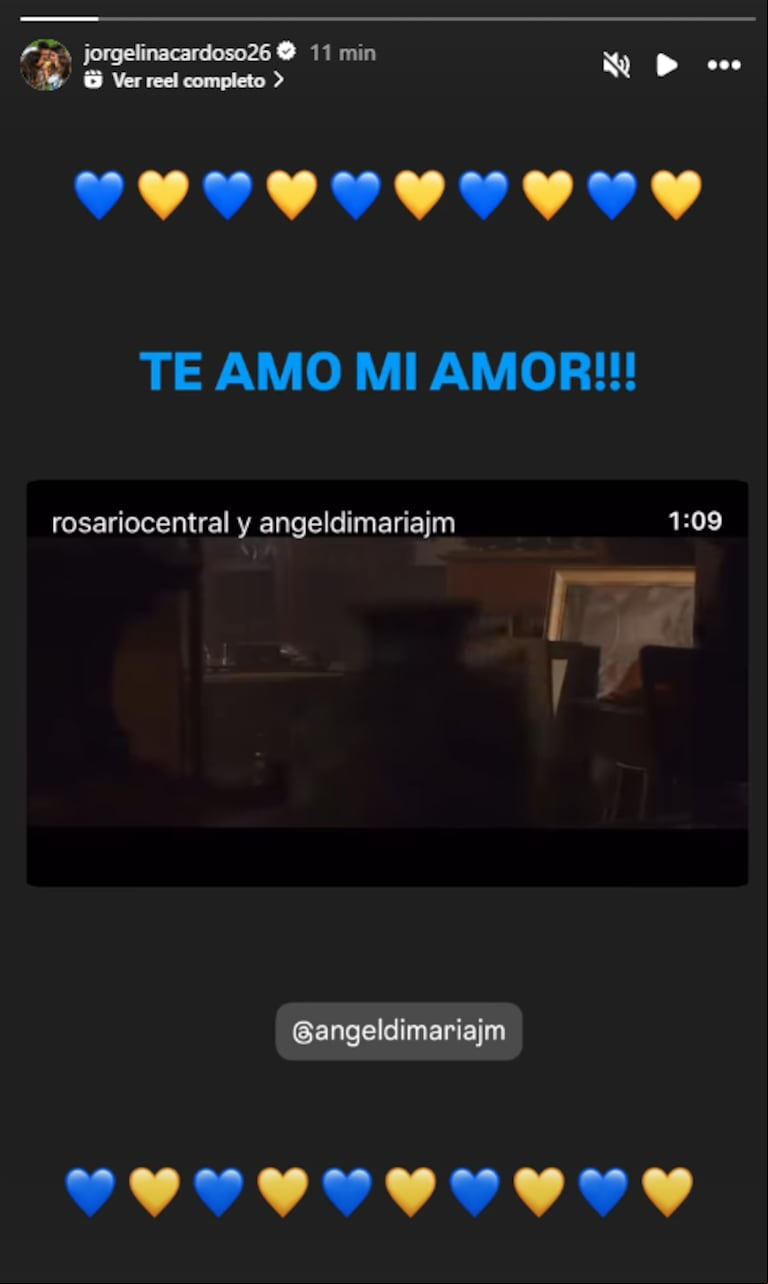 El emotivo posteo de Jorgelina Cardoso por la vuelta de Ángel Di María a Rosario Central. (Foto: jorgelinacardoso26/IG)