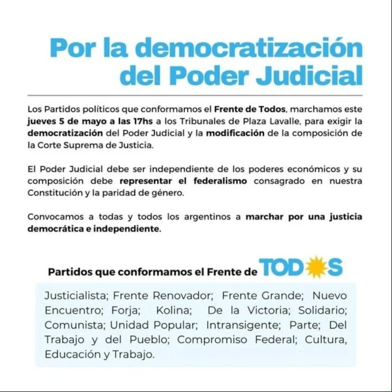 El Frente de Todos respaldó la protesta contra la Corte Suprema (Foto: FdT).