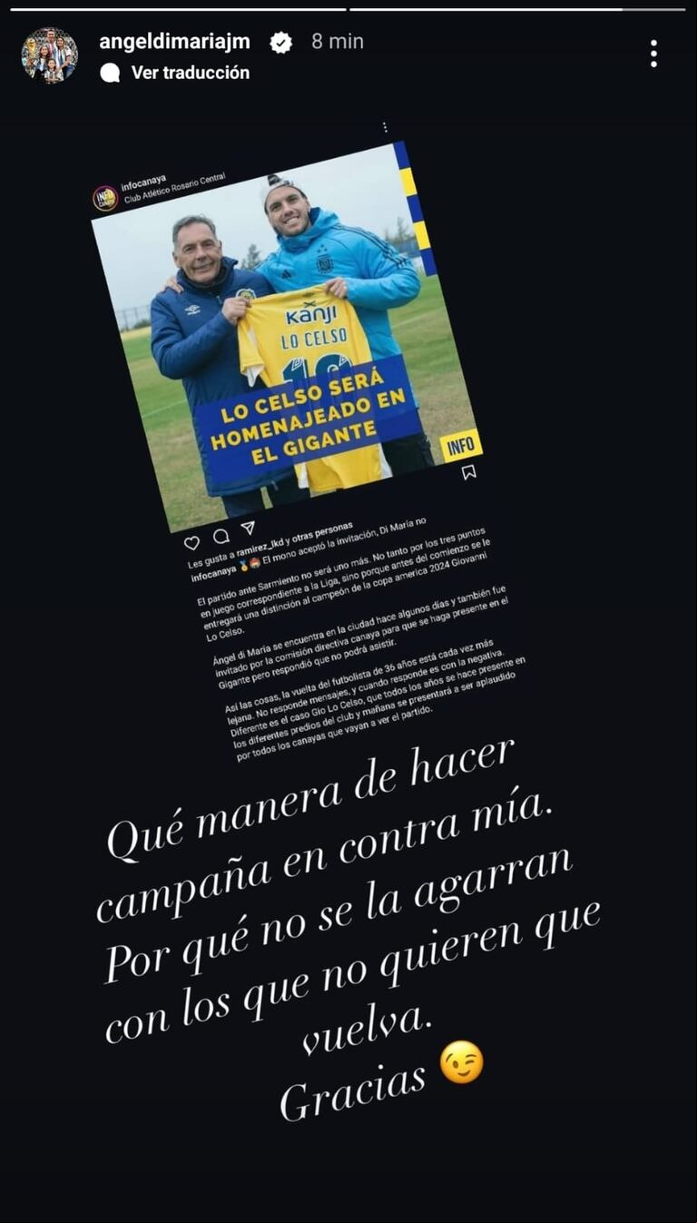 El fuerte descargo de Ángel Di María tras las críticas por no volver a Rosario Central. (Foto: Instagram / @angeldimariajm).