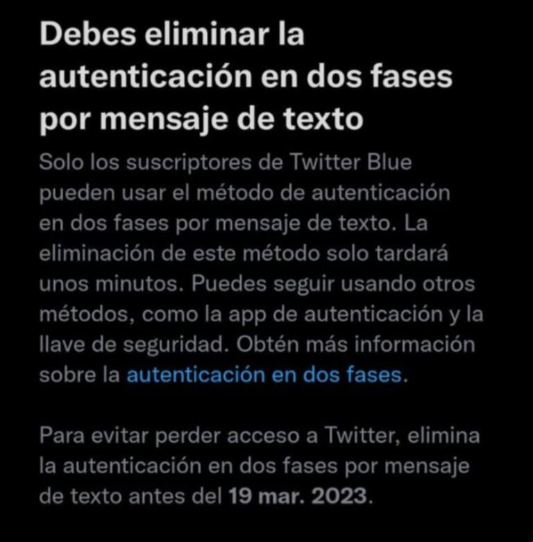 El mensaje de advertencia que empezaron a recibir los s de Twitter. (Captura: Twitter/TN Tecno)