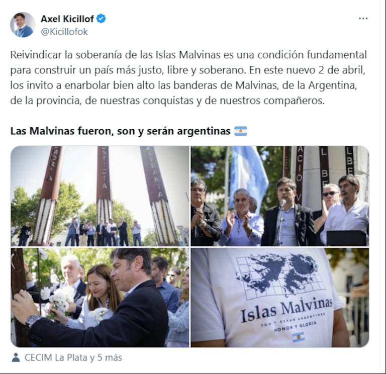 El mensaje de Kicillof en este 2 de abril. (Foto: Captura X / @kicillofok)