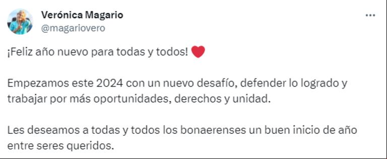 El mensaje de la vicegobernadora bonaerense para el 2024 (Foto: Captura X /@magariovero)