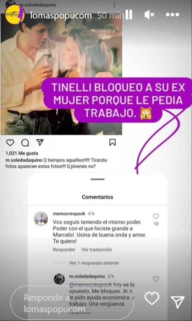 El mensaje de Soledad Aquino sobre Marcelo Tinelli (Foto: captura Instagram/lomaspopucom)