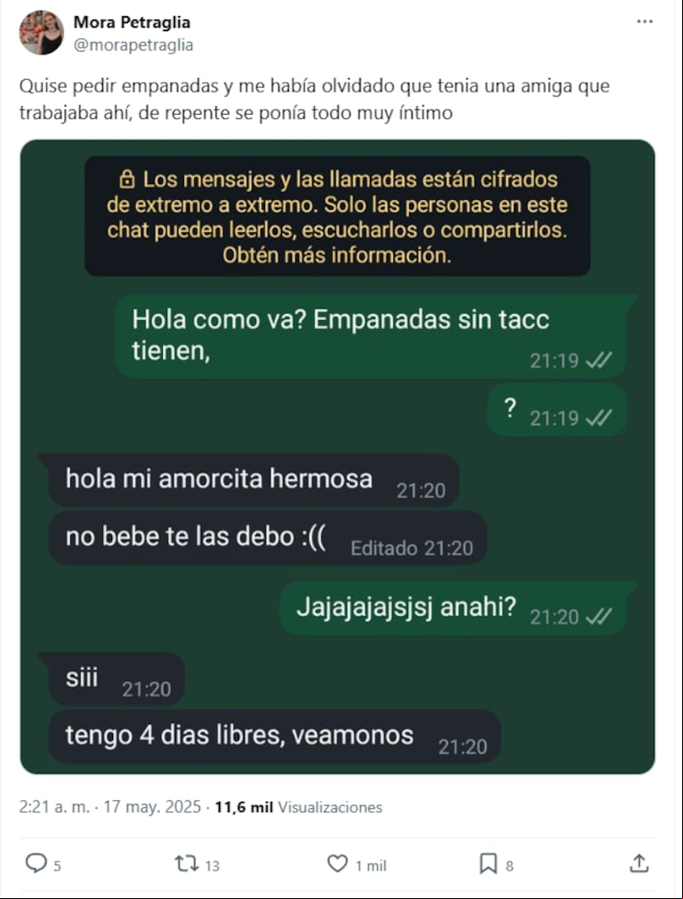 El posteo se viralizó en la red social. (Foto: X/@morapetraglia)