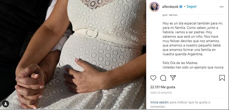 El presidente Alberto Fernández anunció que el bebé que espera con la primera dama Fabiola Yañez es un nene (Foto: Instagram/@alferdezok)