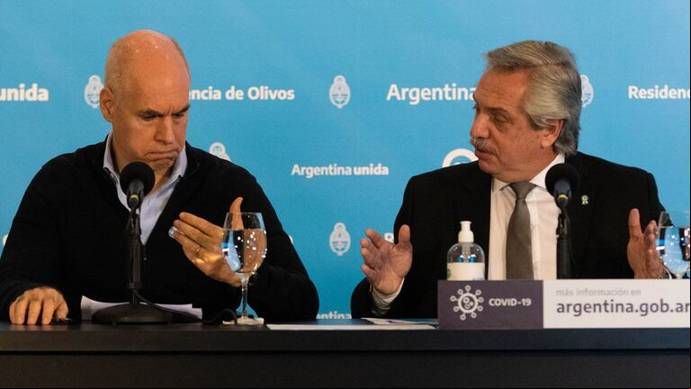 El presidente Alberto Fernández y el jefe de Gobierno porteño, Horacio Rodríguez Larreta (Foto: Presidencia).
