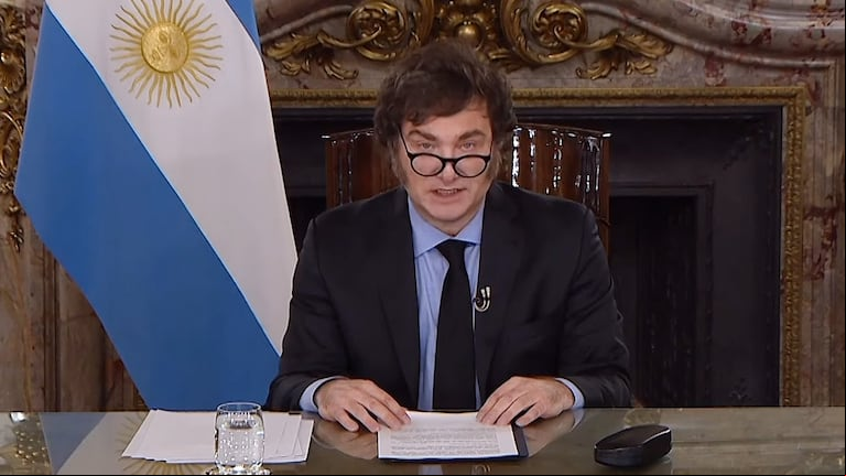 El presidente Javier Milei durante Cadena Nacional (Foto: Captura).