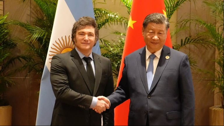 El presidente Javier Milei se reunió con el Presidente de la República Popular China, Xi Jinping, en noviembre de 2024. (Foto: Prensa Presidencia)
