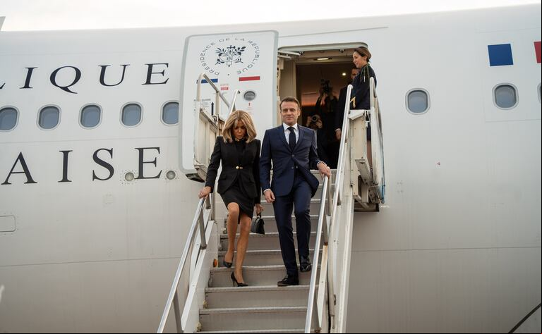 El presidente francés, Emmanuel Macron, llegó a la Argentina antes de viajar al G20 en Brasil. (Foto: Cancillería Argentina).