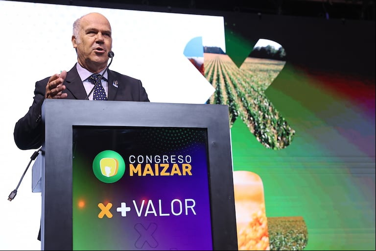 El secretario de Agricultura, Sergio Iraeta, al brindar su discurso en el Congreso Maizar 2025. (Foto: Maizar)
