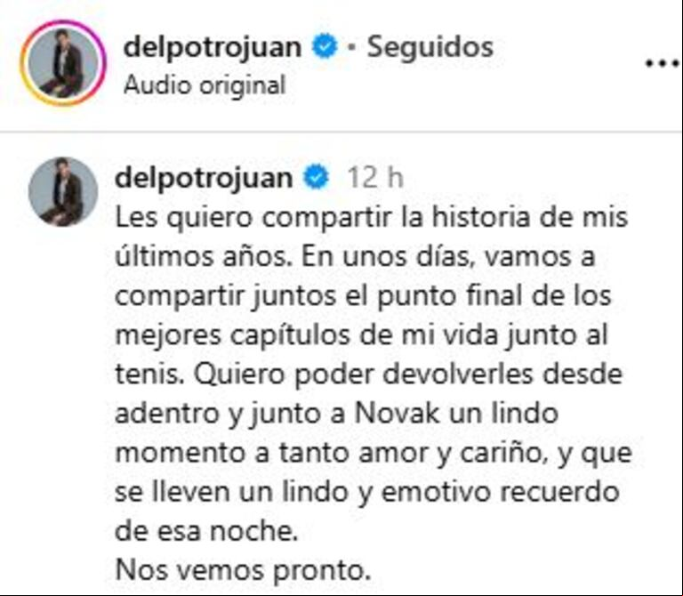 El tenista anunció su partido de despedida contra Djokovic. (Foto: Instagram)