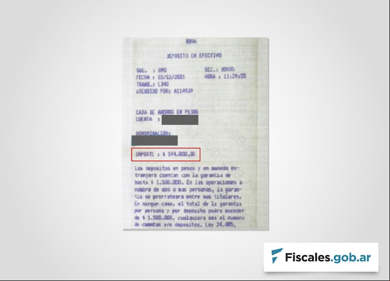 El ticket de la transacción entre el funcionario y el supuesto jefe de la asociación ilícita. (Foto: Fiscales)