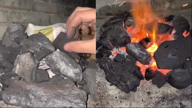 El truco para prender el carbón sin madera. Foto: Captura Facebook HoyCocinaDiego