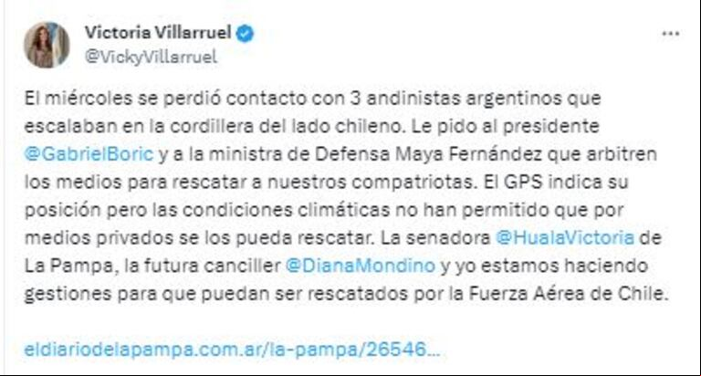 El tuit de Victoria Villarruel (Foto: X/VickyVillaruel)