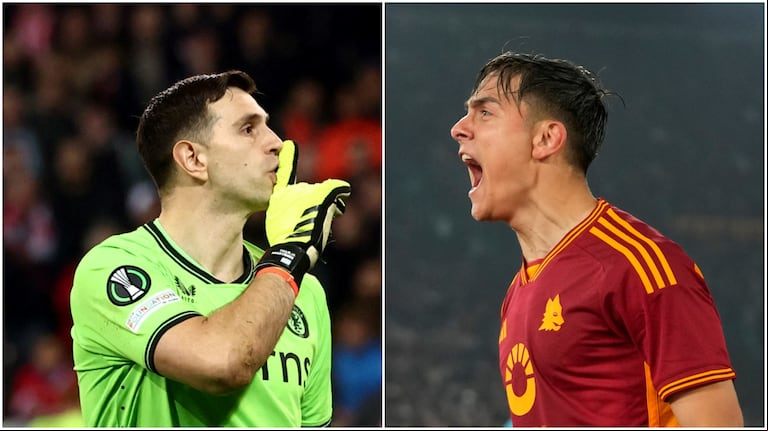 Emiliano Martínez y Paulo Dybala, fundamentales en la clasificación de sus respectivos equipos a las semifinales. (Fotos: Reuters-AP)